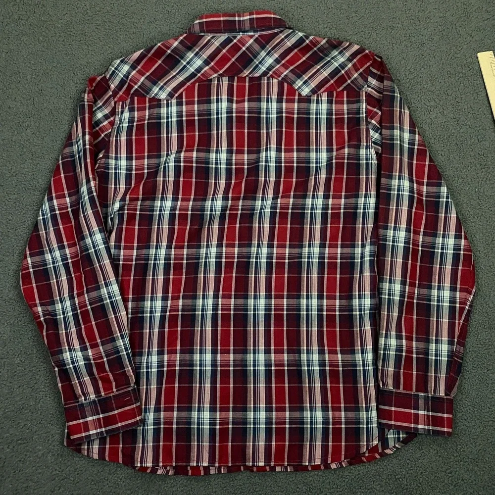 Levis Shirt Mens XL Plaid Western Pearl Snap Light Weight Saw Tooth Pocket Red